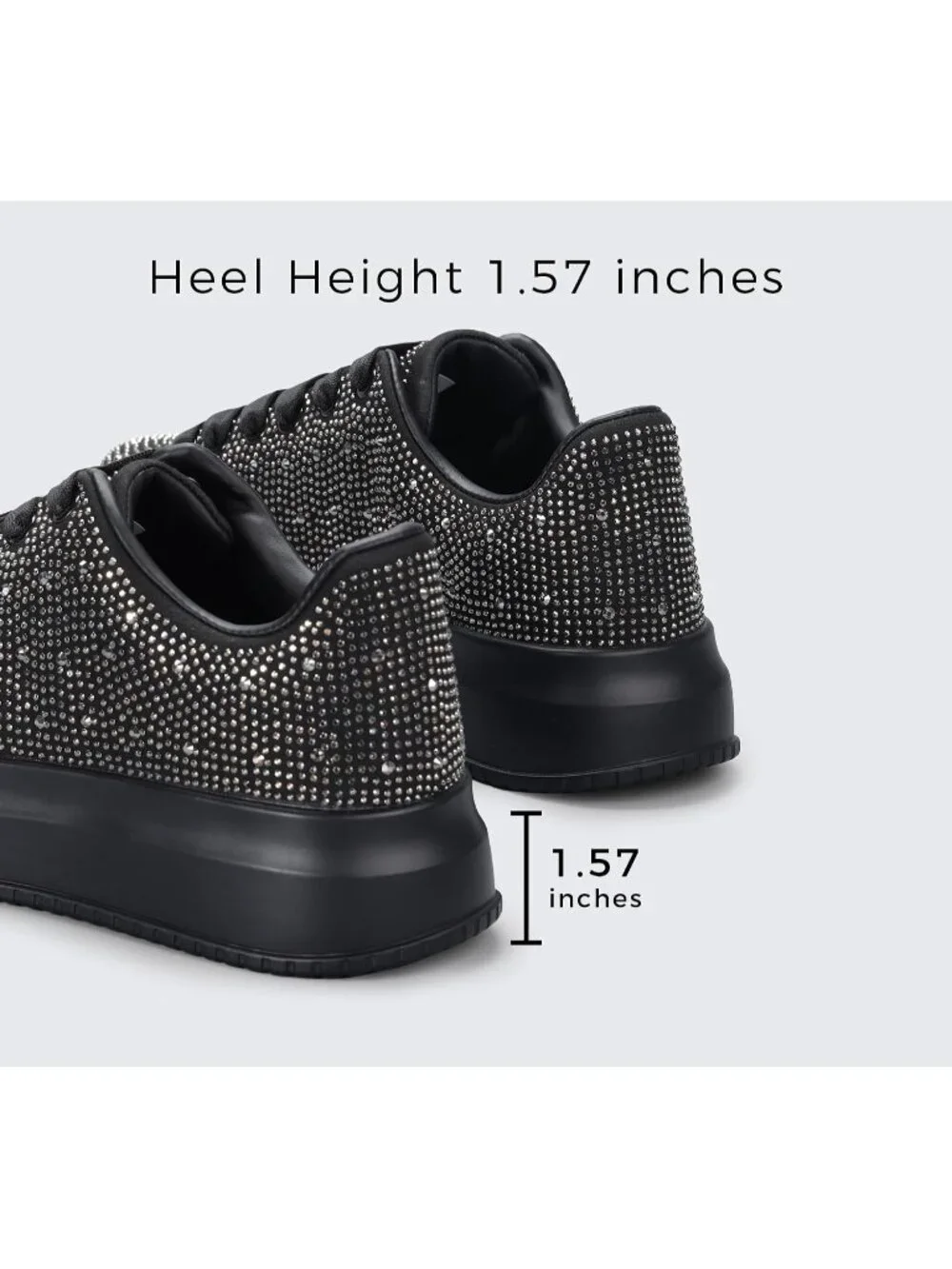 🆕Women's Black Sparkly Glitter Bling Tennis Rhinestone Platform Sneakers
